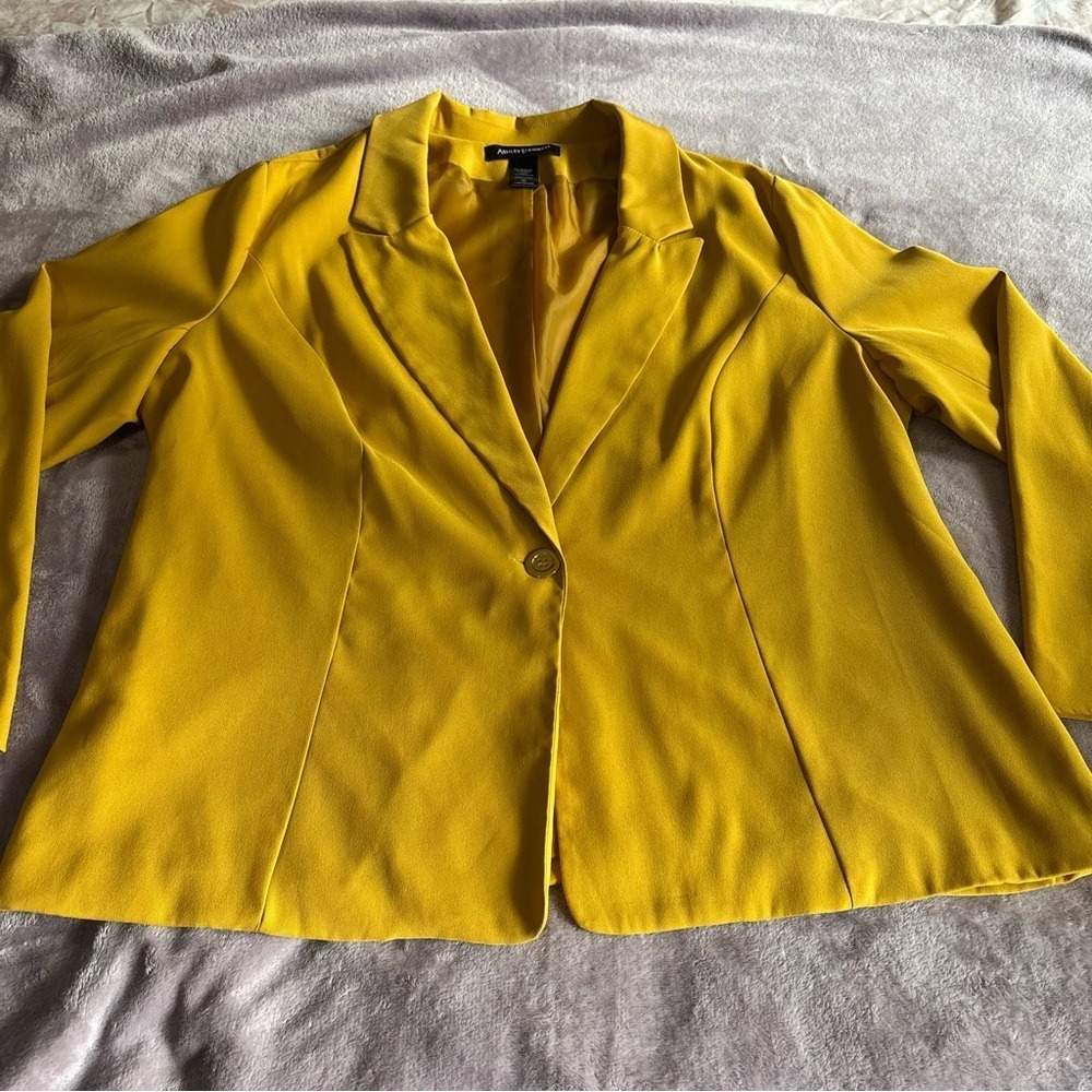 Ashley Stewart Mustard Yellow Single Button Blazer Jacket Plus Size 22 Office - Picture 3 of 5